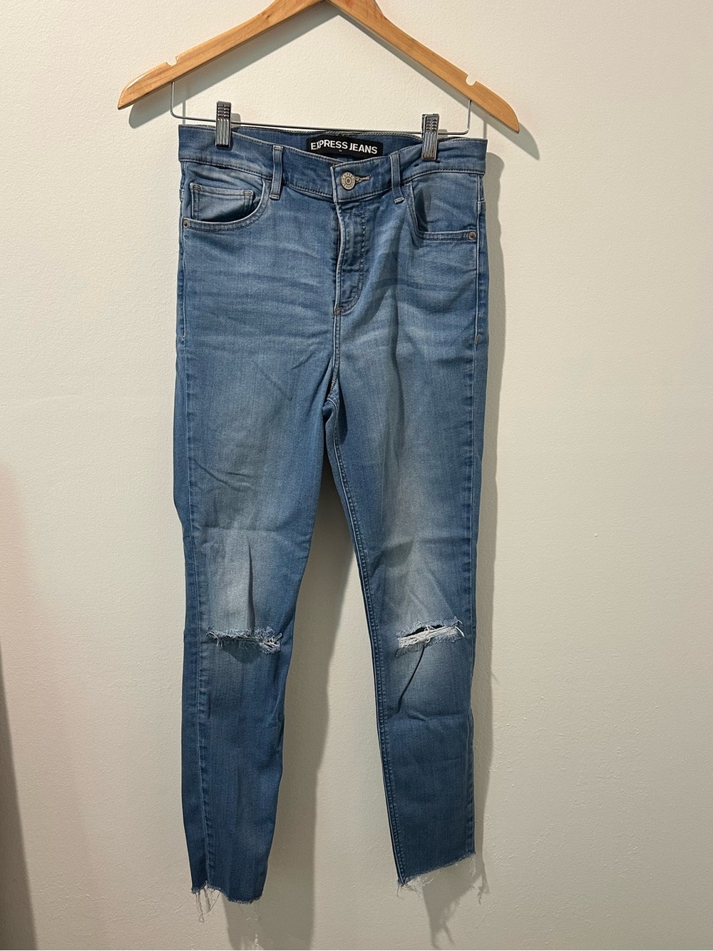 Express Light Blue Ripped Skinny Jeans - Women's